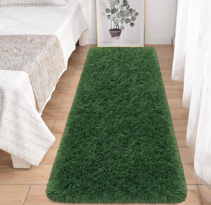 Runner Rug for Bedroom 2x6 Green Fluffy gy Rug Soft Plush Fuzzy Area Rug Bedside Runners for Hallway Kids Nursery Dorm Playroom Living Room with Non Slip Modern Indoor Decor Carpet