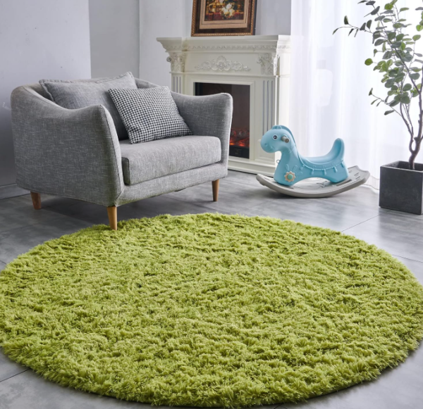 Grass Green Round Rug Ultra Soft Plush Modern 5x5 Circle Area Rug for Kid's Bedroom, Fluffy Circular Rug for Nursery Room, Cute Grass Green Carpet for Teen's Room