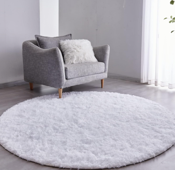 White Round Rug Ultra Soft Plush Modern 5x5 Circle Area Rug for Kid's Bedroom, Fluffy  Circular Rug for Nursery Room, Non Slip Home Decor Cute White Carpet for Teen's Room
