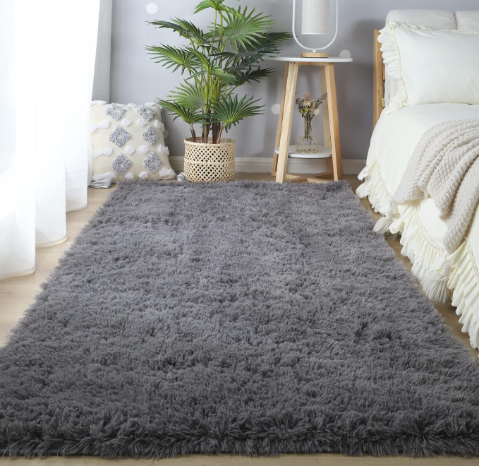 Area Rugs for Bedroom Living Room: 4x6 Grey Fuzzy gy Rug Soft Plush Furry Bedside Dorm Throw Rug Indoor Floor Carpet for Kids Girls Boys Home,Dark Gray